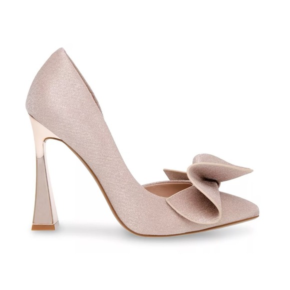 Betsey Johnson Size 10 Nobble Champagne Sparkle Sculpted Bow Pumps, NIB - Picture 1 of 13